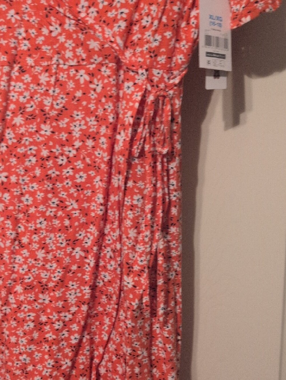 Time and Tru Coral Floral Wrap Midi Dress - Picture 6 of 6